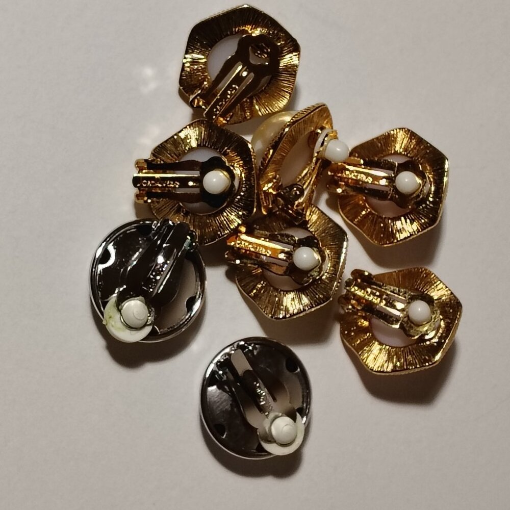 Joan Rivers Earrings Set Faux Pearl Pink Gray White Silver Bulbs Clip-on Vintage - Picture 3 of 5